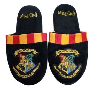Harry Potter House Slippers Men 9-11 Black Red Yellow Hogwart Crest Lounge Soft